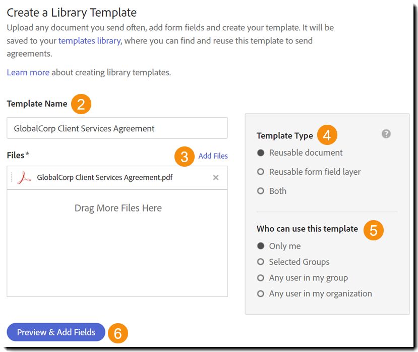 The "Create a Library Template" page showing the expanded Template Properties.