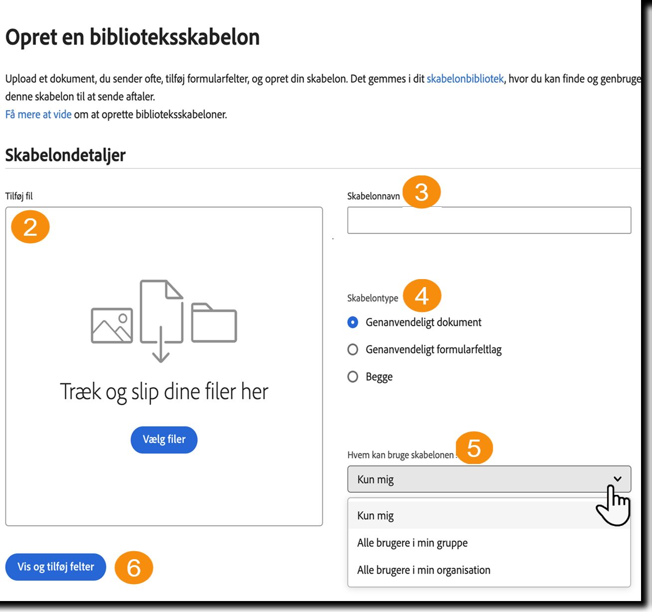 Siden &quot;Opret en biblioteksskabelon&quot; viser de udvidede skabelonegenskaber.