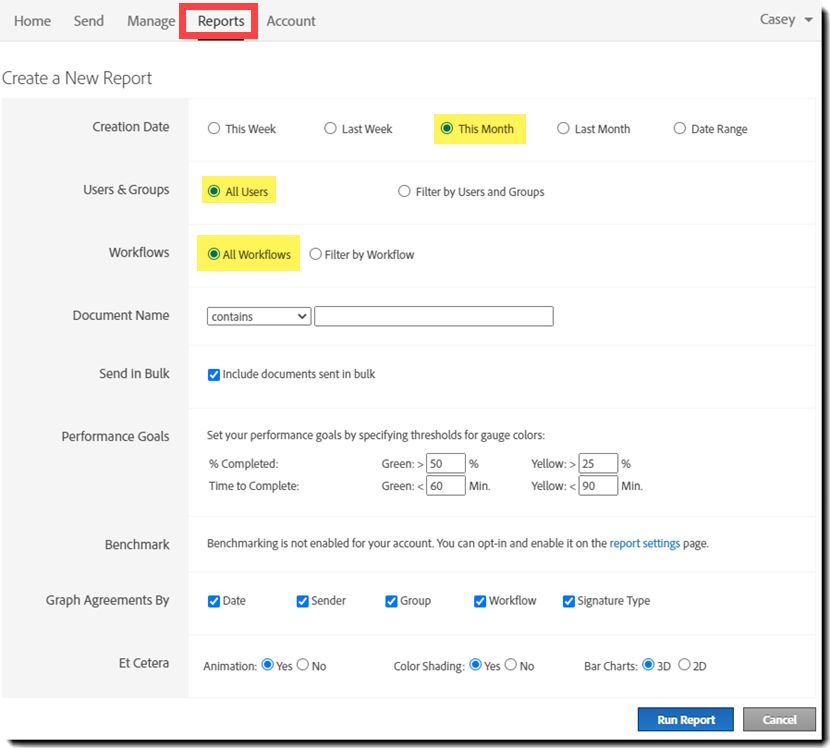 Configuration des rapports