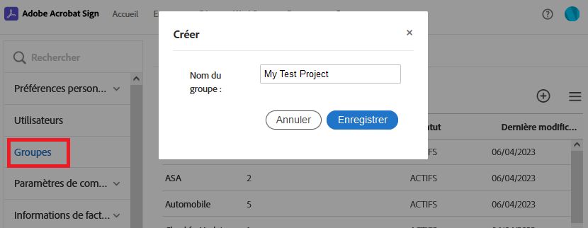 Créer un groupe