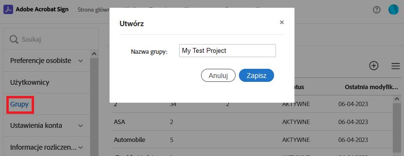 Tworzenie grupy