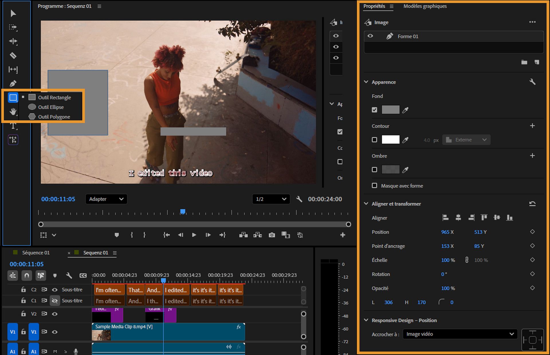 Rectangle dessiné sur le moniteur du programme à l’aide de l’outil Rectangle.