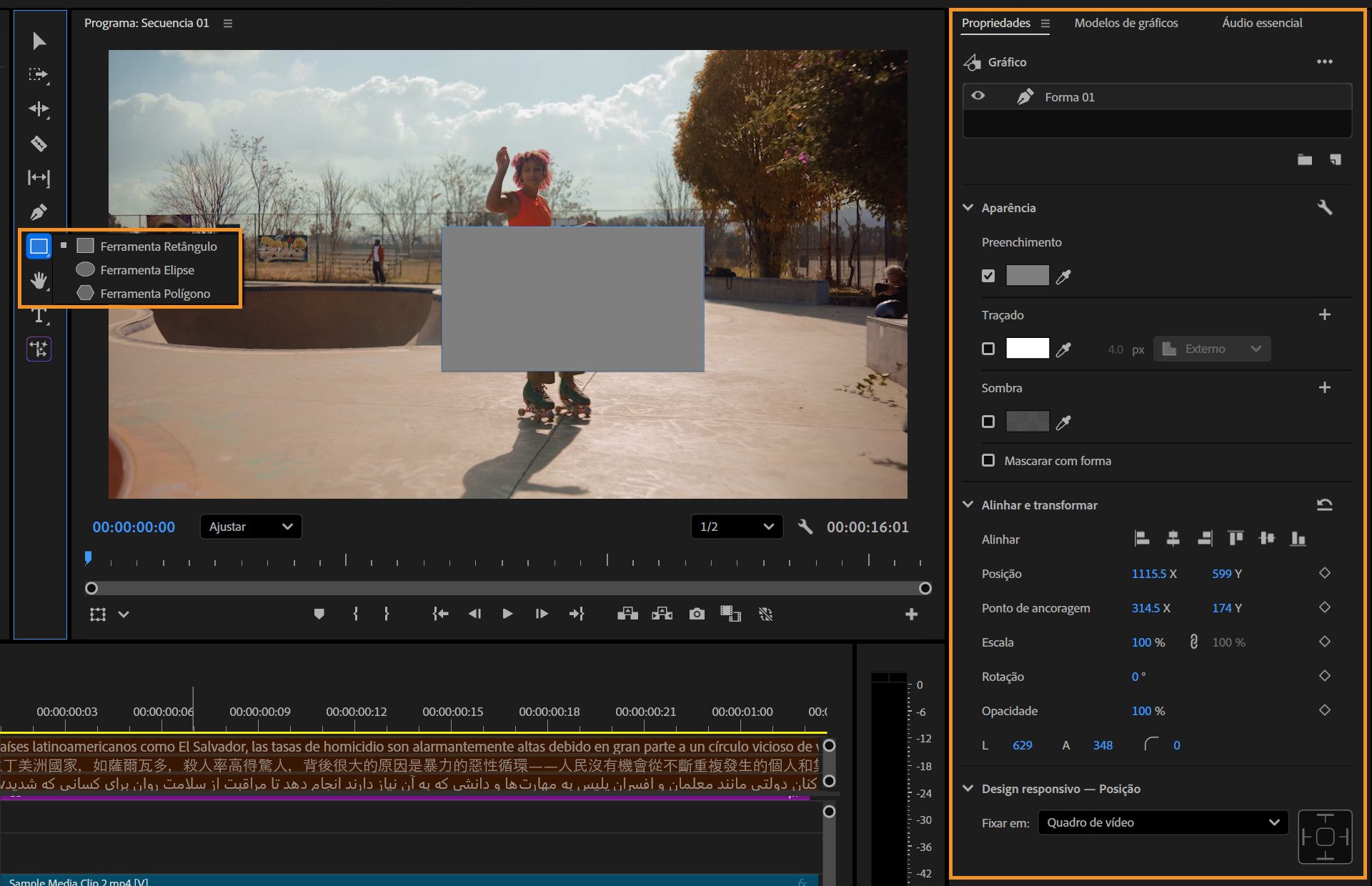 Retângulo desenhado no Monitor do Programa usando a Ferramenta Retângulo.