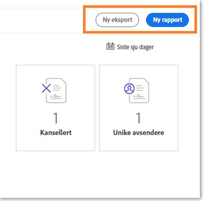 Knapper for å opprette nye rapporter eller dataeksporter