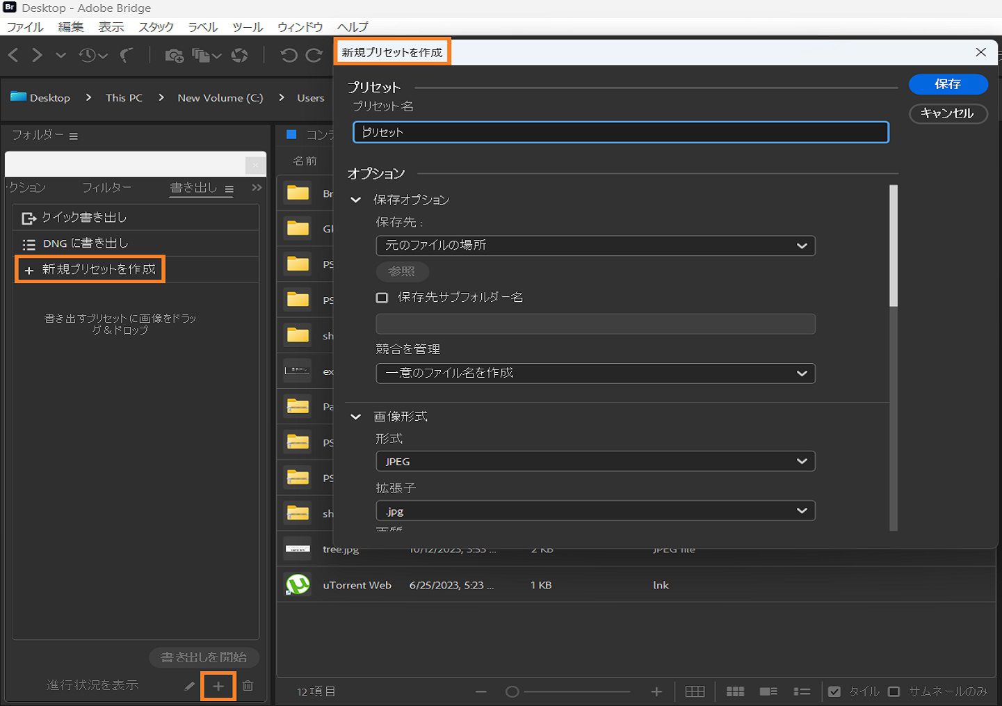 Adobe Bridge で新規プリセットを作成する方法について説明します。