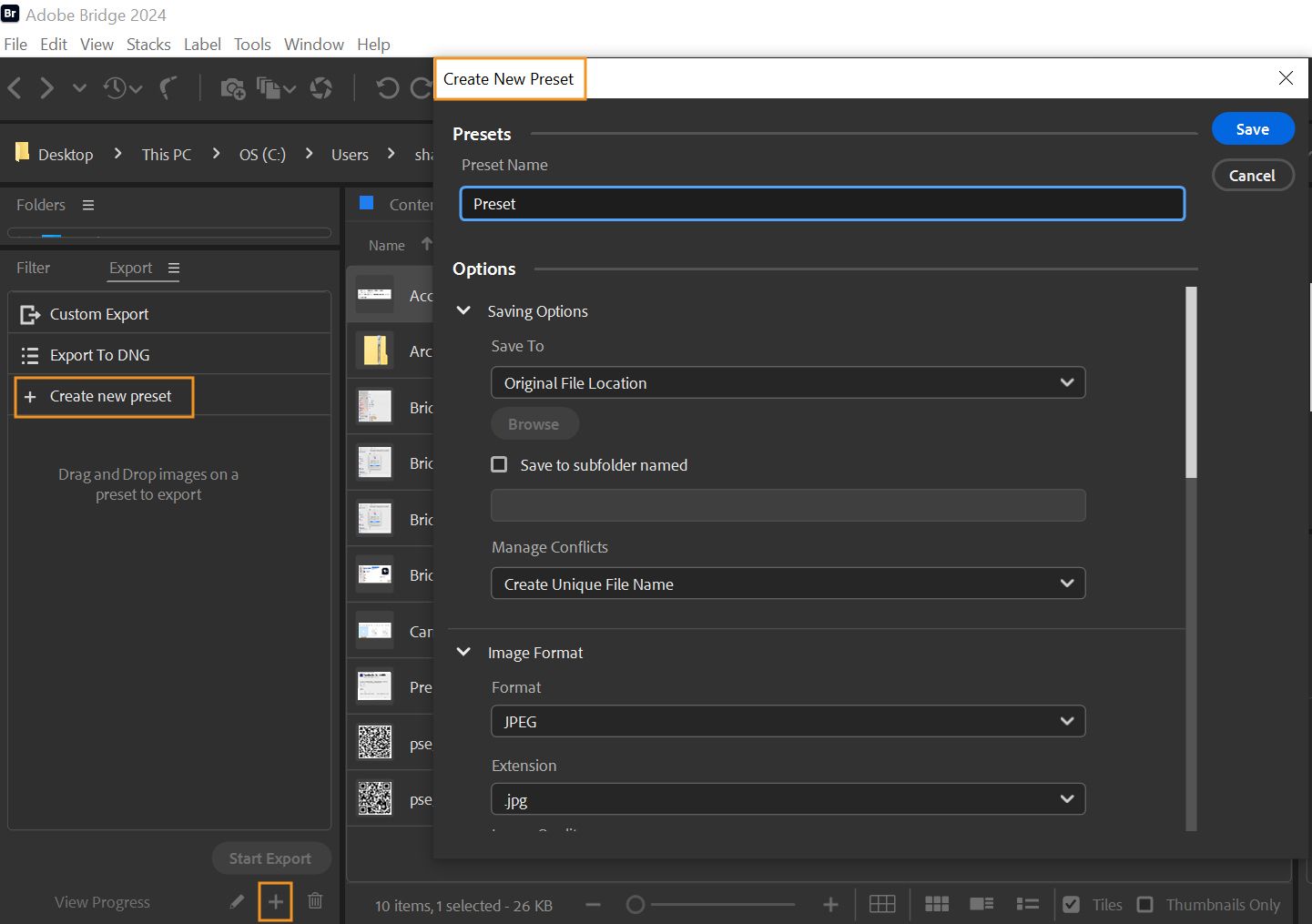 Learn how to Create new preset in Adobe Bridge.