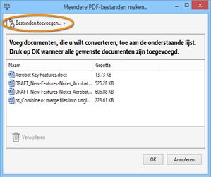 Het dialoogvenster Meerdere PDF-bestanden maken