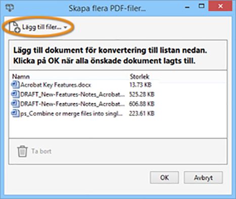 Dialogrutan Skapa flera PDF-filer