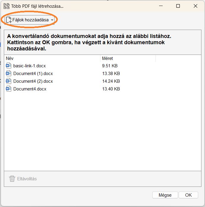 Több PDF fájl létrehozása párbeszédablak