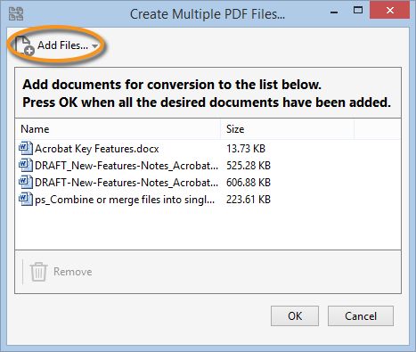 תיבת הדו-שיח Create Multiple PDF Files