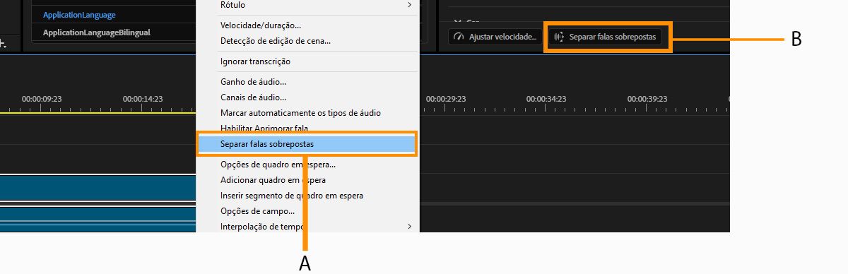 O menu Clipe está aberto e a opção Separar Crosstalk está selecionada, e a mesma opção também está destacada no painel Propriedades.