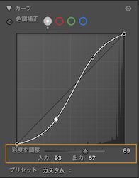 マスクカーブ機能では、カーブヒストグラム上にハイライトを表示して、部分補正を行えます。