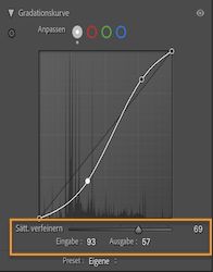 Die Funktion „Maskierungskurve“ zeigt das Kurvenhistogramm an, um lokale Anpassungen vorzunehmen.
