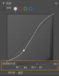 示範遮色片曲線功能，反白顯示曲線色階分佈圖以進行局部調整。
