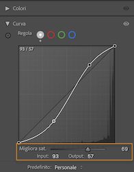 La funzionalità curva di mascheratura viene visualizzata con l’evidenziazione sull’istogramma della curva per apportare regolazioni locali.