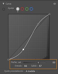La función de enmascaramiento de curvas se muestra resaltada en el histograma de curvas para realizar ajustes locales.