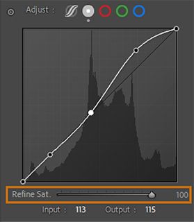 Screenshot of Curve panel highlighting Refine Saturation slider