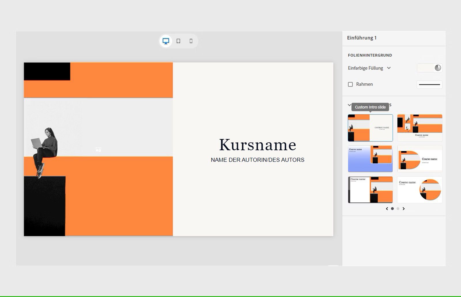 Dieses Bild zeigt die benutzerdefinierte Design-Option für die Einführungsfolie.