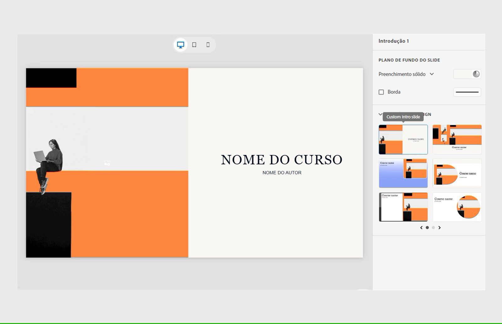 Esta é uma imagem que mostra a opção de design personalizado para o slide de apresentação
