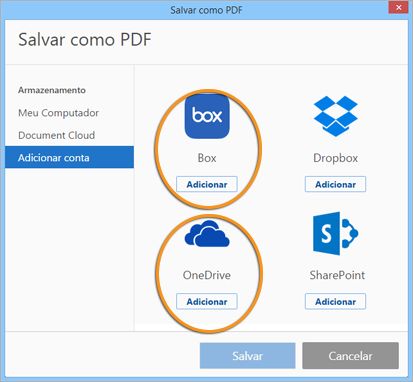 Conectores do Box e OneDrive em uma caixa de diálogo personalizada Abrir/Salvar