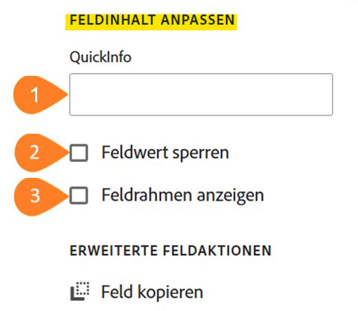 Der Bereich „Anpassen des Felds“ mit hervorgehobenem Abschnitt „Anpassen des Feldinhalts“