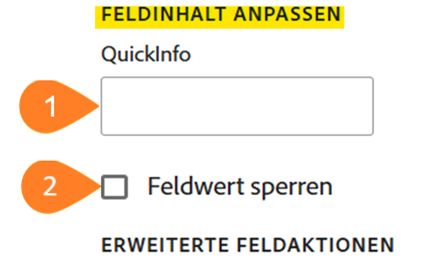 Der Bereich „Anpassen des Felds“ mit hervorgehobenem Abschnitt „Anpassen des Feldinhalts“