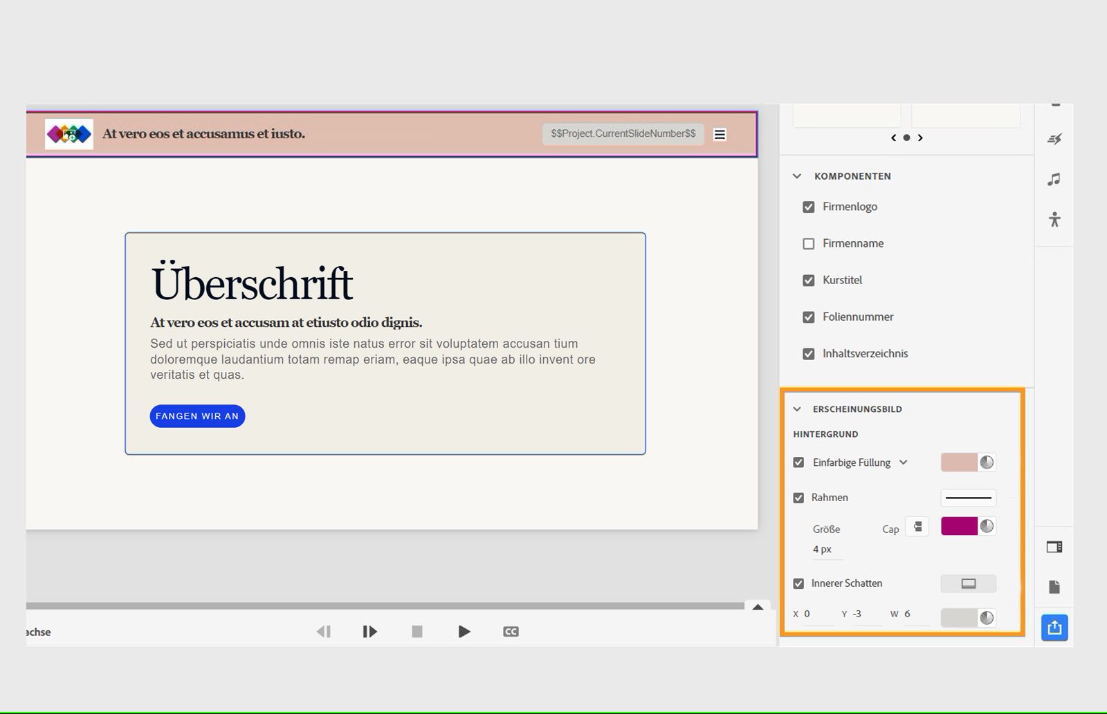 Anpassen des Erscheinungsbilds einer Kopfzeile