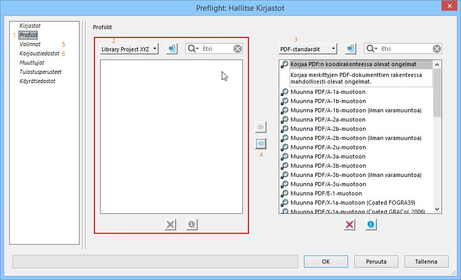 Hallitse Kirjastot -valintaikkuna