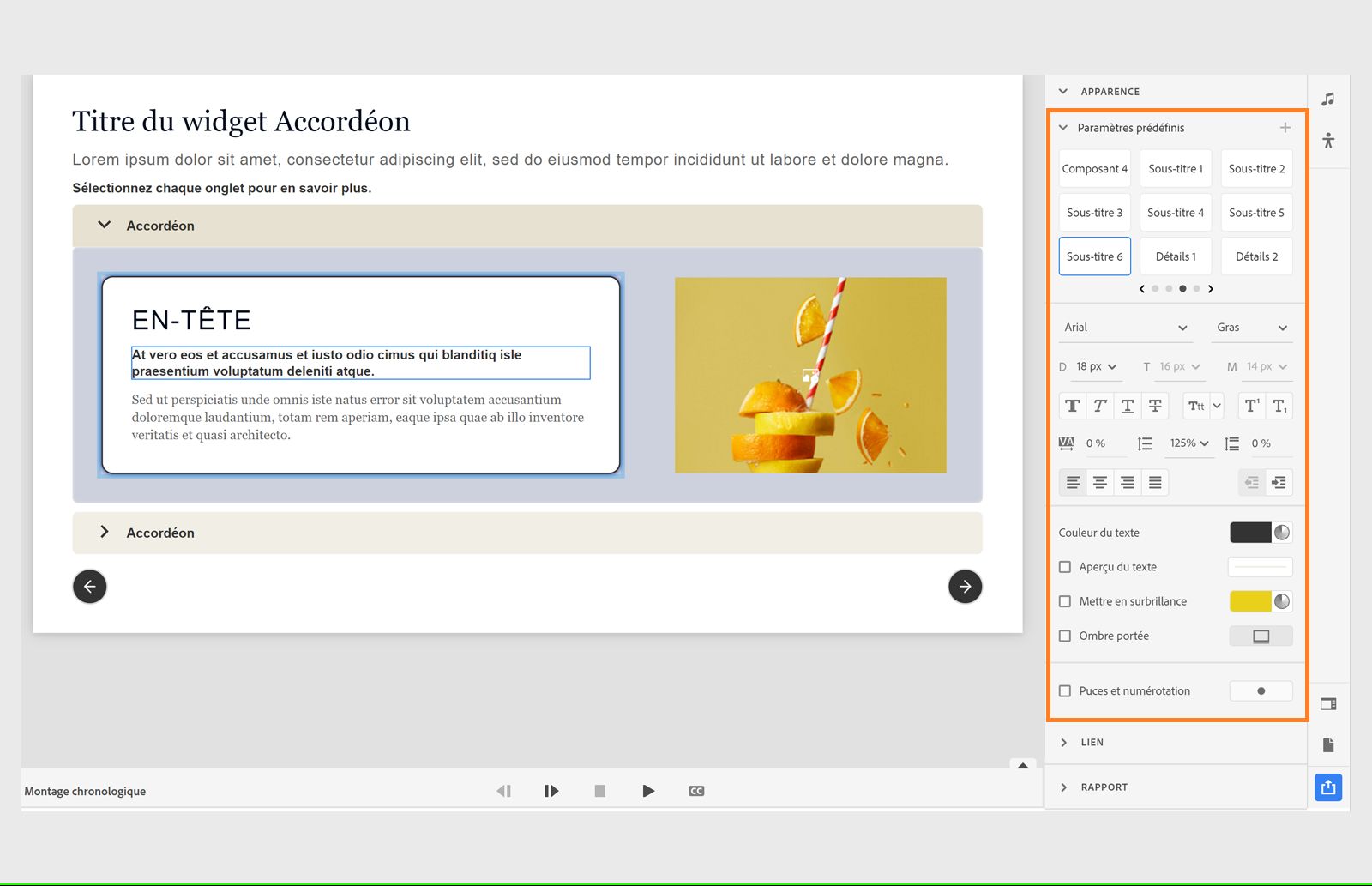 Personnalisation de texte dans un onglet d’accordéon