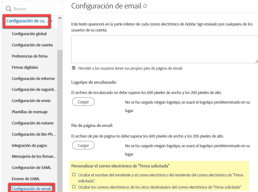 Vaya a la configuración Personalizar el correo electrónico de &quot;Firma solicitada&quot;.