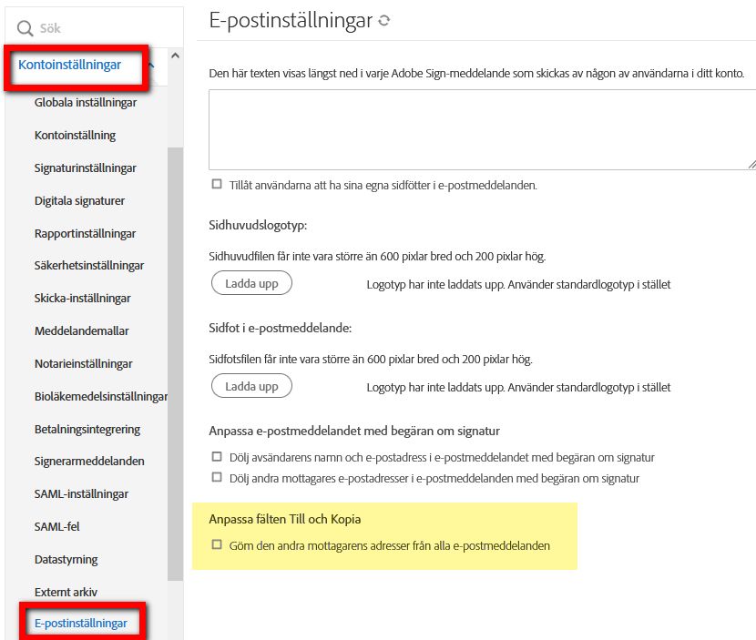Kontroller för att utelämna TOP- och CC-e-postmeddelanden i e-postsidhuvuden