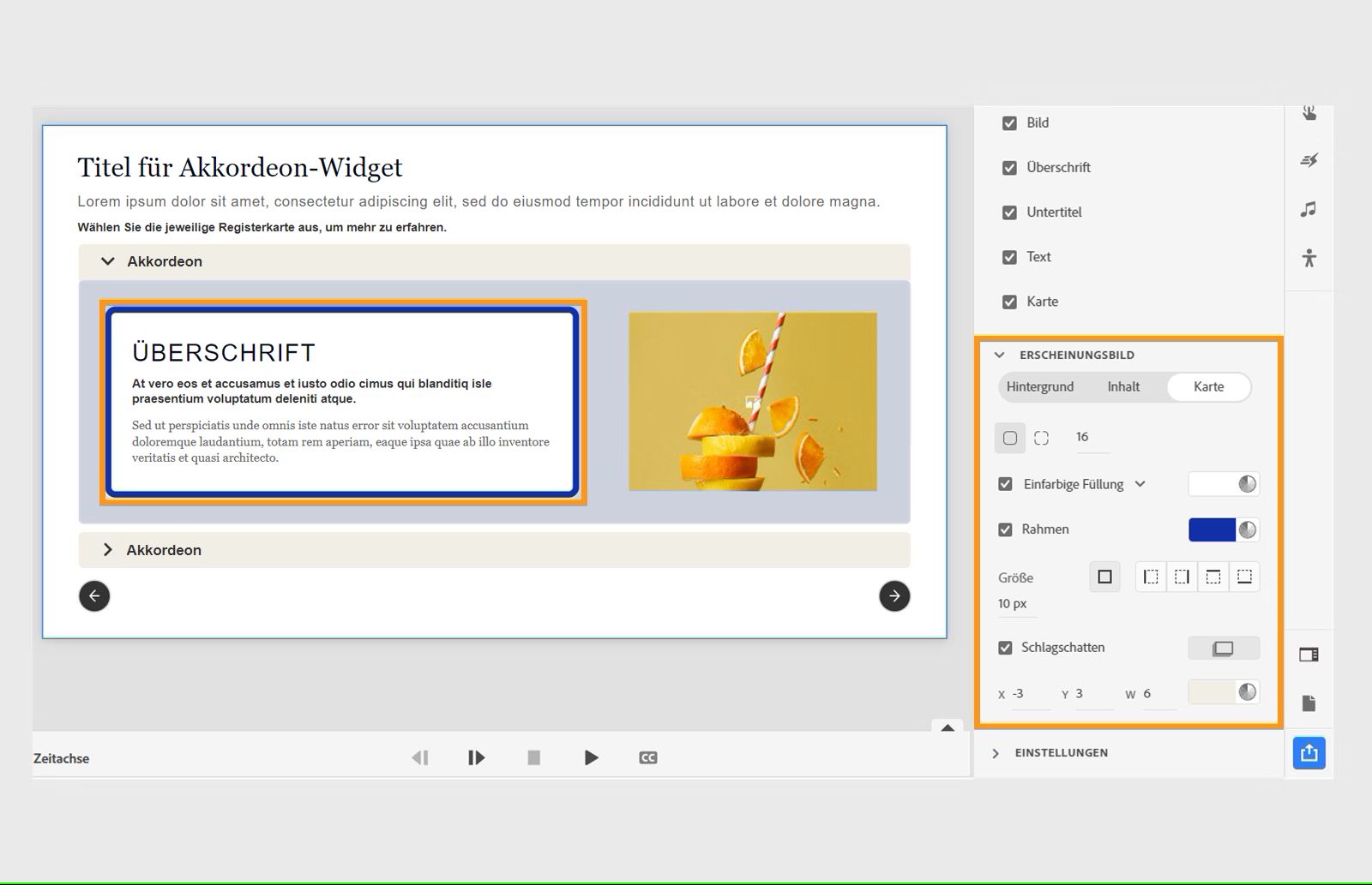 Anpassen des Erscheinungsbilds der Karte in einer Akkordeon-Registerkarte