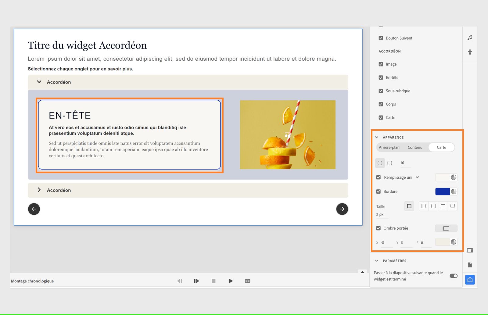 Personnalisation de l’apparence d’une carte dans un onglet d’accordéon
