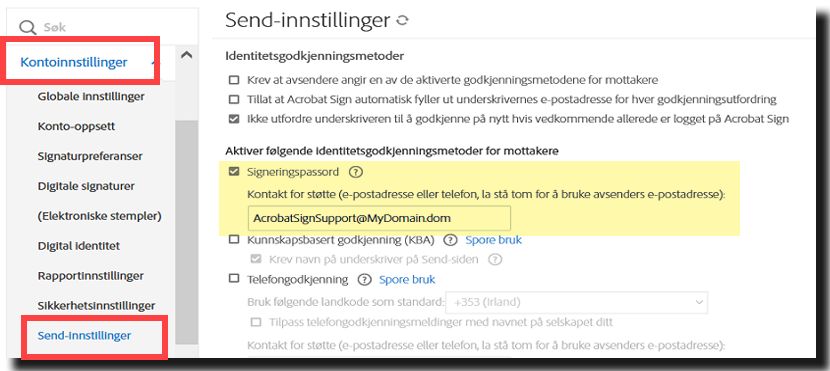 Tilpassede passordmeldingskontroller