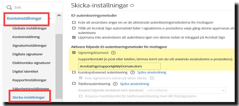 Meddelandekontroller för anpassat lösenord
