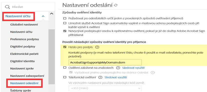 Ovládací prvky vlastní zprávy k heslu