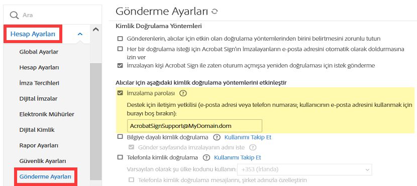 Özel parola mesajı kontrolleri