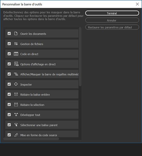 Personnalisation de la barre d’outils