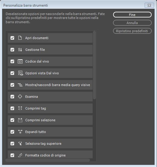 Personalizzare le barre degli strumenti