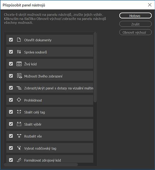 Přizpůsobit panel nástrojů