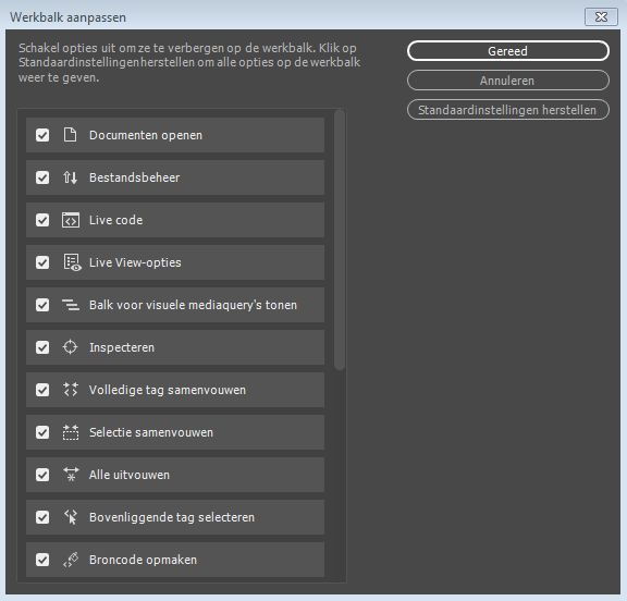 Werkbalken aanpassen