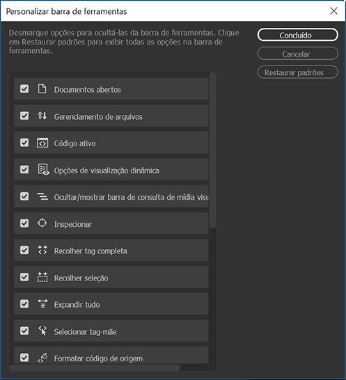 Personalizar barras de ferramentas
