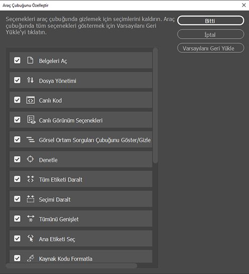 Araç çubuklarını özelleştirme