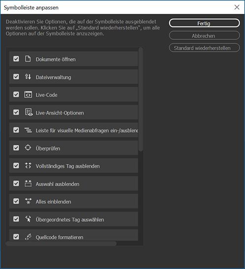 Symbolleisten anpassen