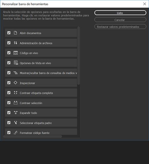 Personalización de barras de herramientas