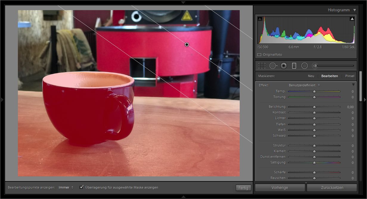 Mit einem Verlaufsfilter erstellter anfänglicher Maskenbereich