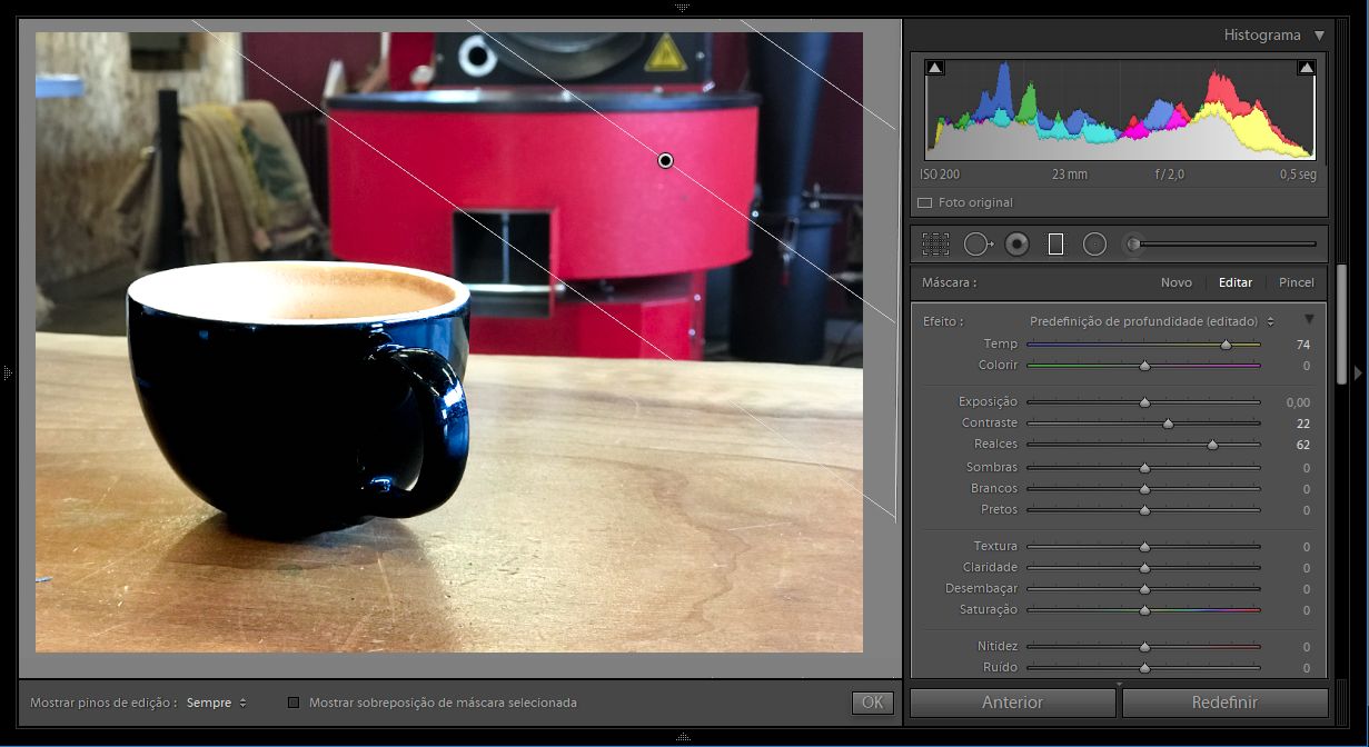 Ajustes aplicados à área da máscara