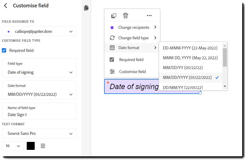 Campo Data della firma