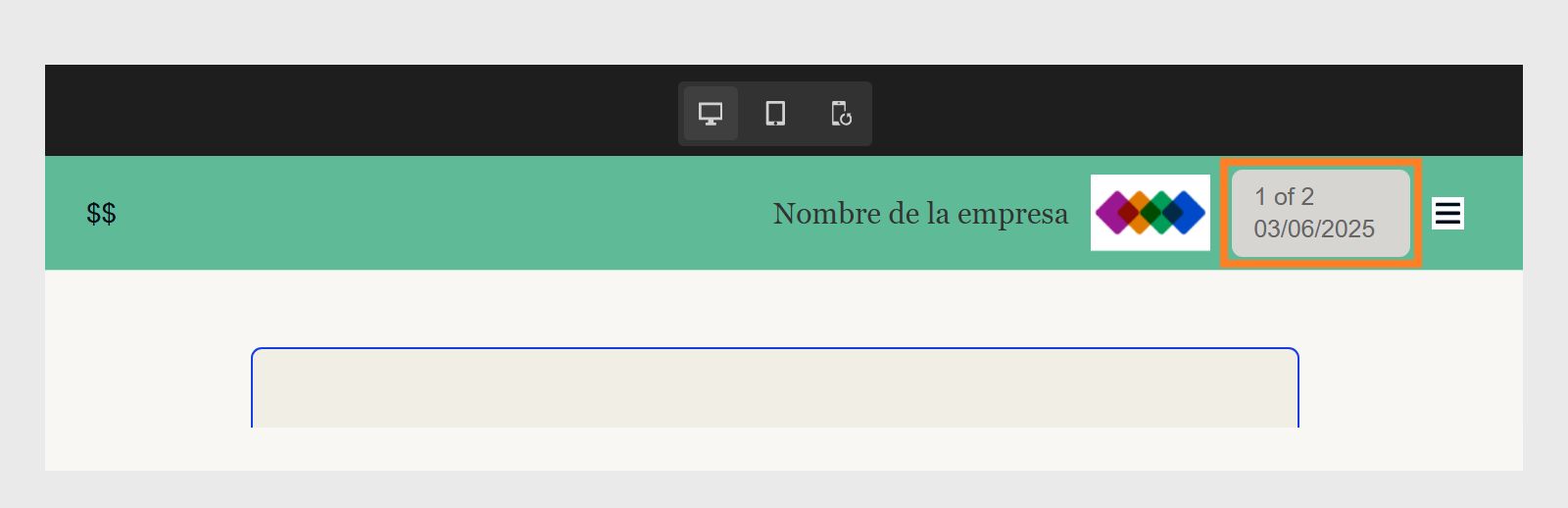 Vista previa de la variable de fecha en un encabezado