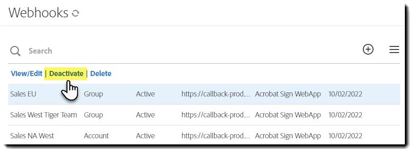 Dezaktywowanie elementu webhook